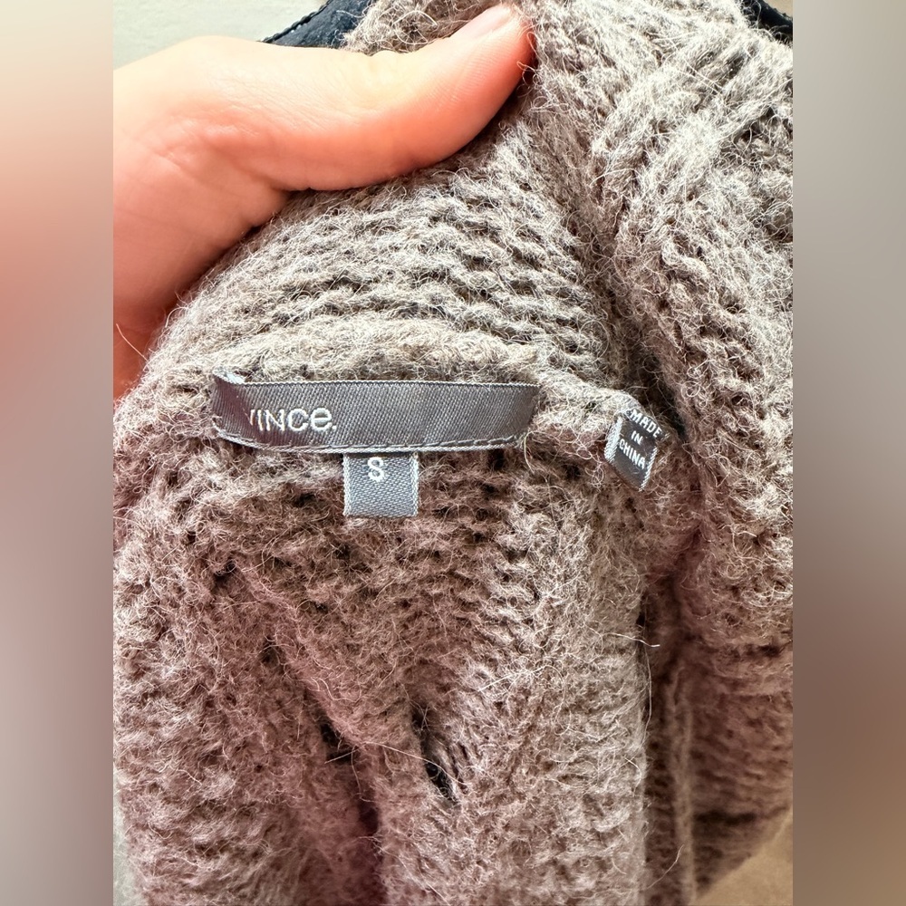 Vince Short Sleeve Cable Knit Cardigan wool & alpaca blend open-front silhouette - Picture 8 of 9